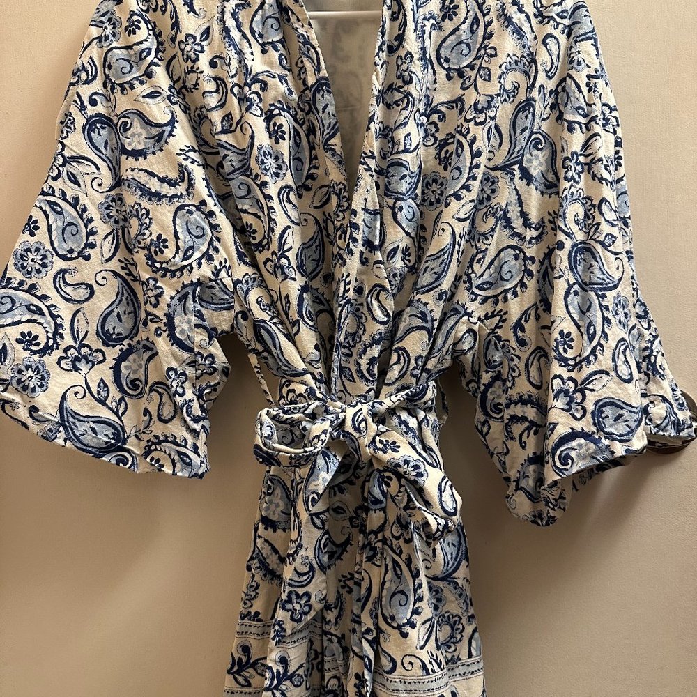 Zara Woman Belted Printed Kimono Ecru - Small